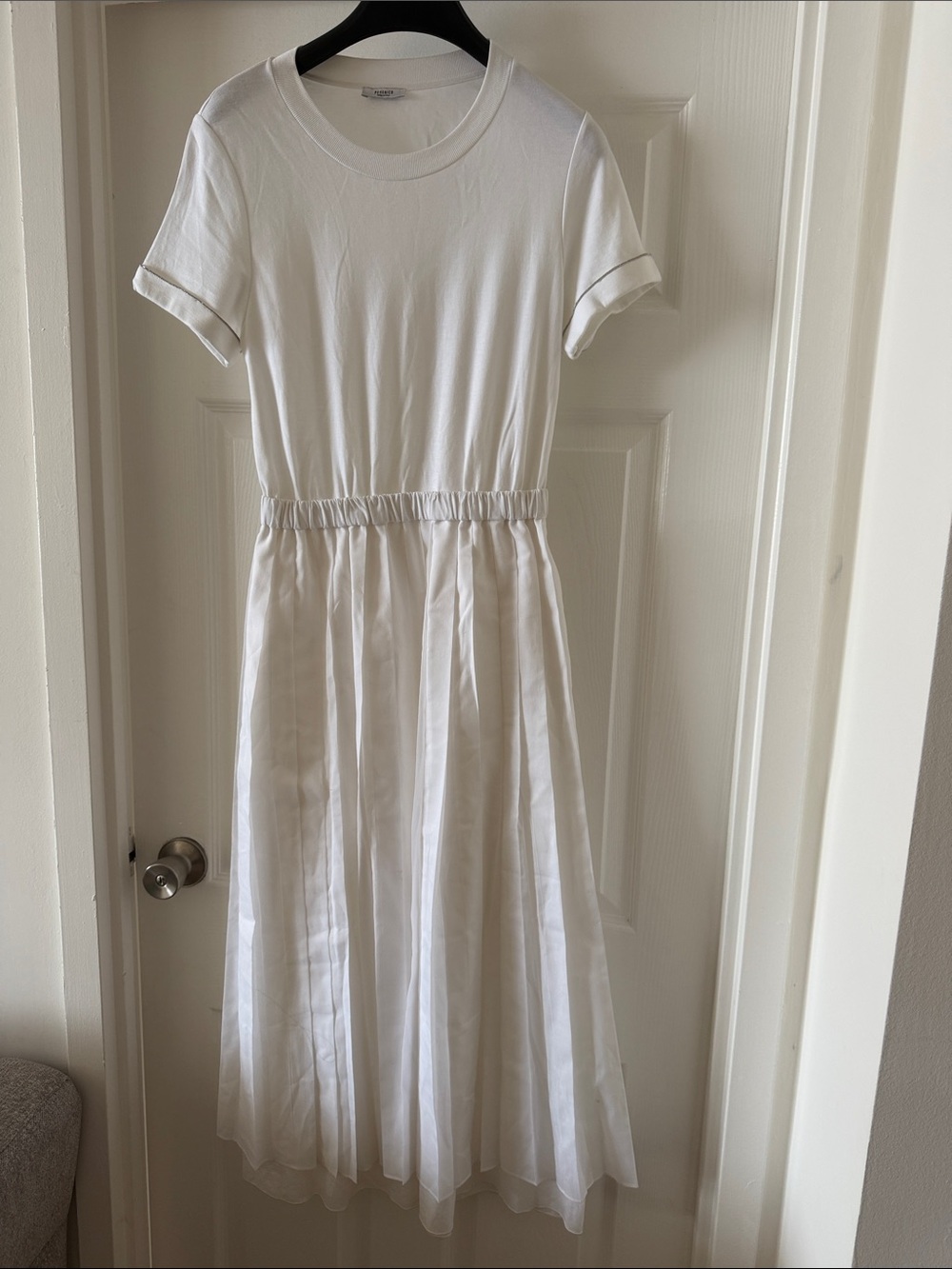 Peserico White Short-Sleeve Elastic-Waist Midi Dress